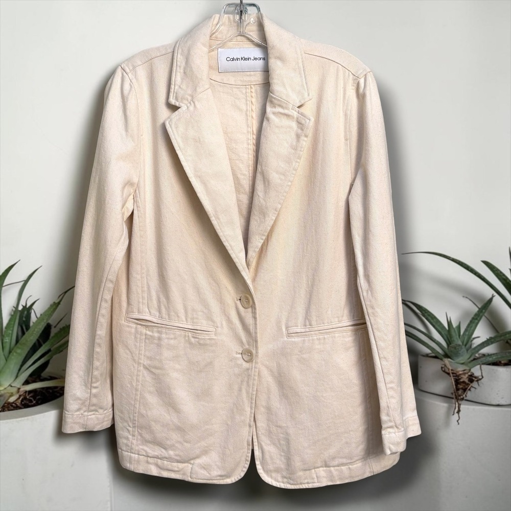 Vintage Calvin Klein Jeans Ecru Cream Cotton Denim Blazer Jacket
